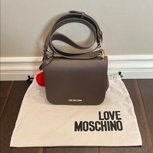 Love Moschino Taupe/Brown Crossbody Bag with Gold Logo